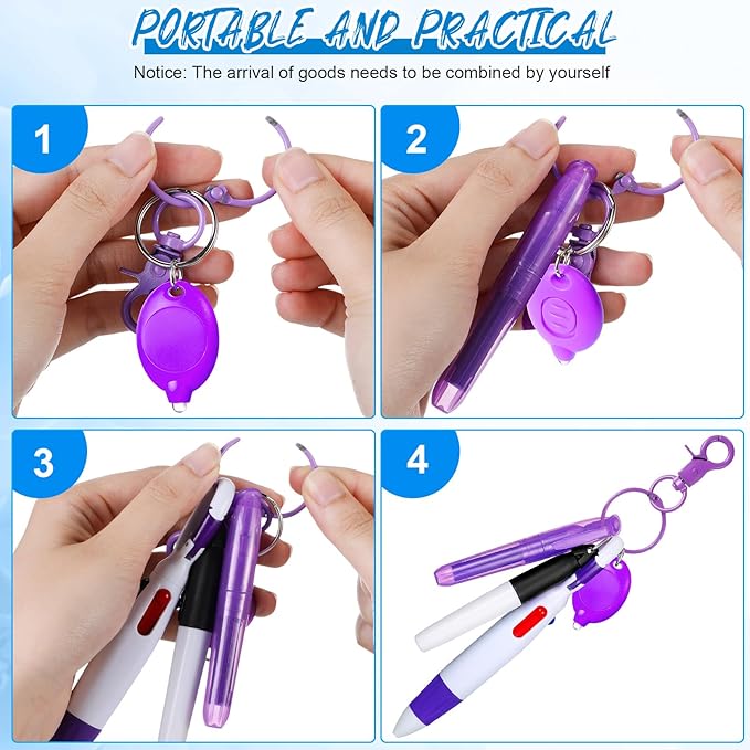 Chinco 30 Pcs Retractable Shuttle Pen Clip with Mini Highlighter Nurse Badge Pen Neon Marker LED Keychain Ring Clip