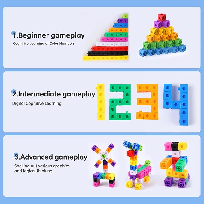 Math Linking Cubes with Box 301PCS, Preschool Math Manipulative, Kids Counting Blocks Play Set, Suitable for Learning Educational Supplies in Kindergarten. Great Gift for Boys & Girls (1)
