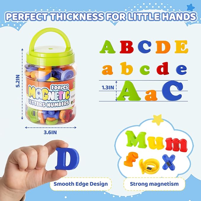LovesTown 104 PCS Alphabet Magnetic Letters and Numbers for Toddlers,ABC 123 Fridge Educational Set,Great Learning Gift from Parents or Teachers