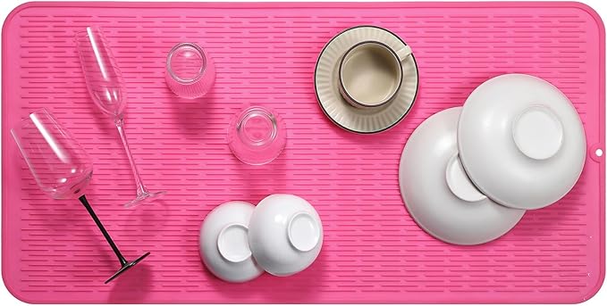 Silicone Dish Drying Mat for Multiple Usage,Easy clean,Eco-friendly,Heat-resistant Silicone Mat for Kitchen Counter or Sink,Refrigerator or Drawer Liner Rose 5XL 36inches x 18inches