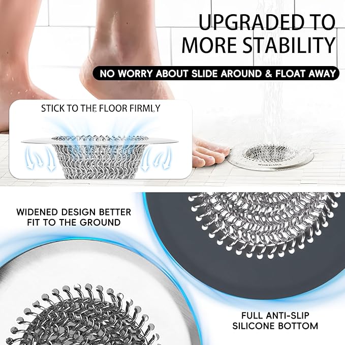 Bathtub Drain Hair Catcher, Fast Drainage Shower Drain Hair Catcher, Reversible 304 Stainless Steel Drain Protector for Pop-Up and Regular Drains of Bathroom(Patented Product)