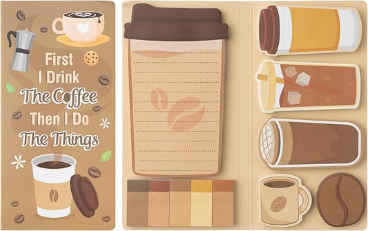 B1ykin Cute Sticky Notes Set - First I Drink The Coffee Then I Do The Things Self-Stick Notes Pad, 550 Sheets Writing Memo Pages Sticky Notepad for Teacher Appreciation Gifts for School (Coffee Lover)