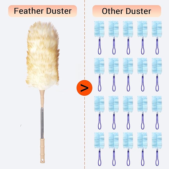 Cedenoo Lambswool Duster Extendable 22–55 Inch Natural Wool Duster with Flexible Head for Ceilings Furniture Blinds Electronics Washable Reusable