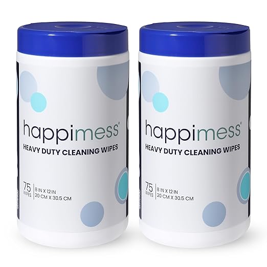 happimess WPE1001A-2SET Heavy Duty Cleaning Wipes, Multi-Purpose Multi-Surface Household Wipes, Extra Strong Cleaner for Kitchen, Bathroom, and Pet Messes, Unscented, 150 Count (2 Packs of 75)