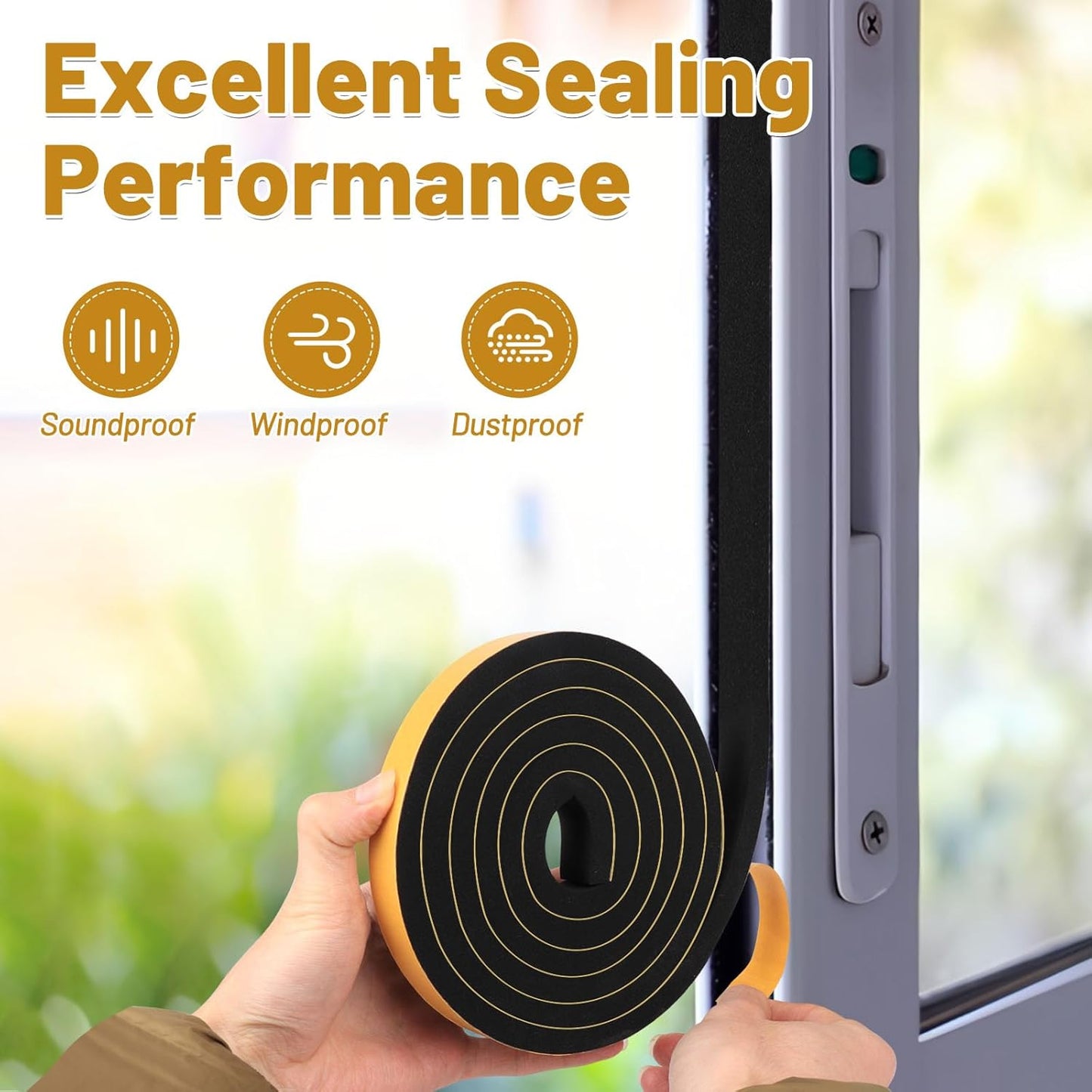 Weather Stripping 1/2 in x 1/4 in, High Density Foam Insulation Tapes, Weatherproof Seal Strips, Soundproof Weatherstrip for Door Window, 2 Rolls Total 26Ft