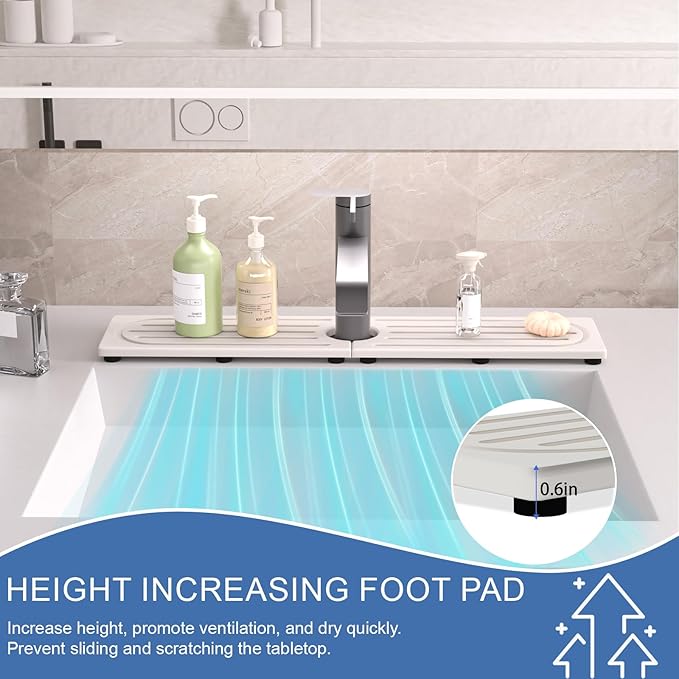Kitchen Faucet Mat, Quick Drying Diatomite Sink Faucet Mat Splash Guard for Kitchen, Water Absorbing Stone Tray for Sink, Absorbent Stone Drying Tray for Bathroom Counter