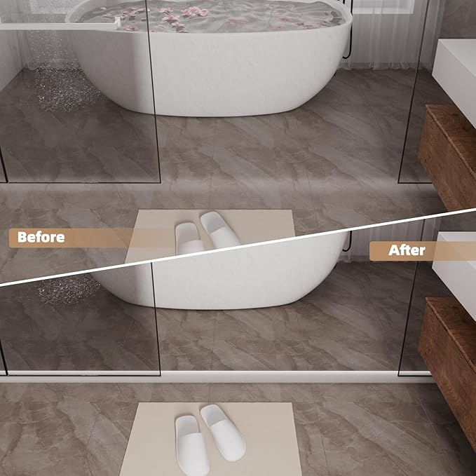 118” White Shower Threshold Water Dam Stopper for Dry and Wet Separation,Self Adhesive Collapsible Walk in Shower Splash Guard Seal Strip,Silicone Sink Edge Water Barrrier for Bathroom and Kitchen