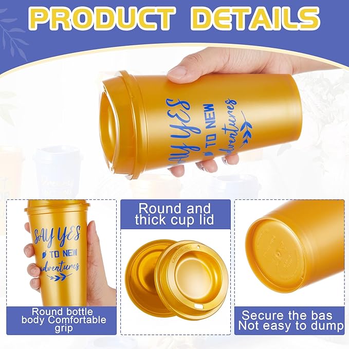 12 Pcs Inspirational Gifts for Employee Coworkers Staff Teammate, 16oz Reusable Plastic Coffee Cups with Positive Sayings, Bundle Gifts for Woman Man Coworker (Blue,Gold,Inspirational)