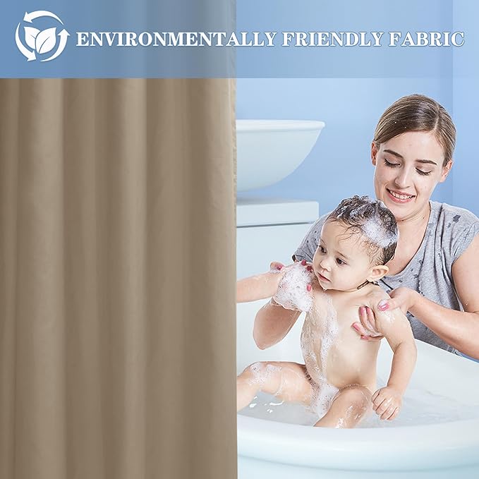 Nasitos Fabric Shower Curtain Liners 2 Pack - W72 x H72 - Washable & Water Resistant Cloth Shower Liner for Bathroom, Soft Hotel Quality, Standard Size (Khaki, 4 Separate Magnets Included)