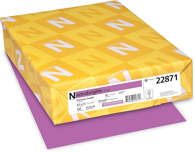 Astrobrights Color Cardstock, 65 lb Cover Weight, 8.5 x 11, Planetary Purple, 250/Pack