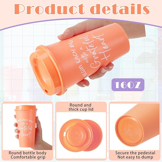 24 Pcs Inspirational Gifts for Employee Coworkers Staff Teammate, 16oz Reusable Plastic Coffee Cups with Positive Sayings, Bundle Gifts for Woman Man Coworker (Pastle Color,Inspirational)