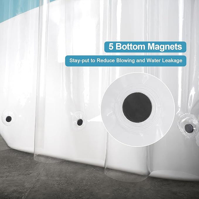 EurCross 72 x 88 inch Long Shower Curtain Liner, Bathroom Clear PEVA Plastic Long Shower Curtain 88 inch Long with 5 Magnets and 12 Hooks,Transparent