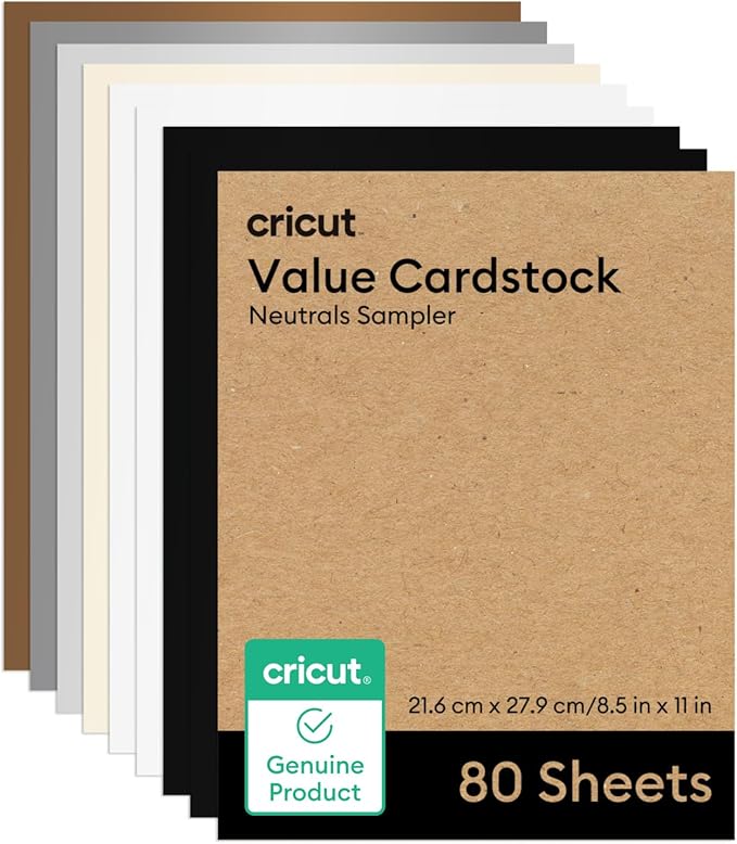 Cricut Value Cardstock Paper, Neutrals Sampler - 80 sheets (8.5" x 11") - Compatible with Joy Xtra, Explore, & Maker Machines - Letter Size
