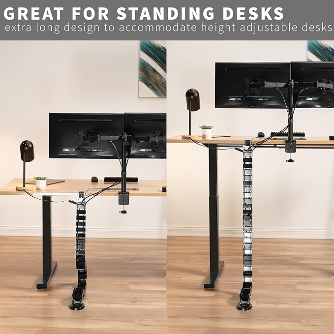 VIVO No Drill Clamp-on Desk Vertebrae Cable Management Kit, Adjustable Quad Entry Flexible Cord Organizer for Home Office, Black, DESK-AC01P-B