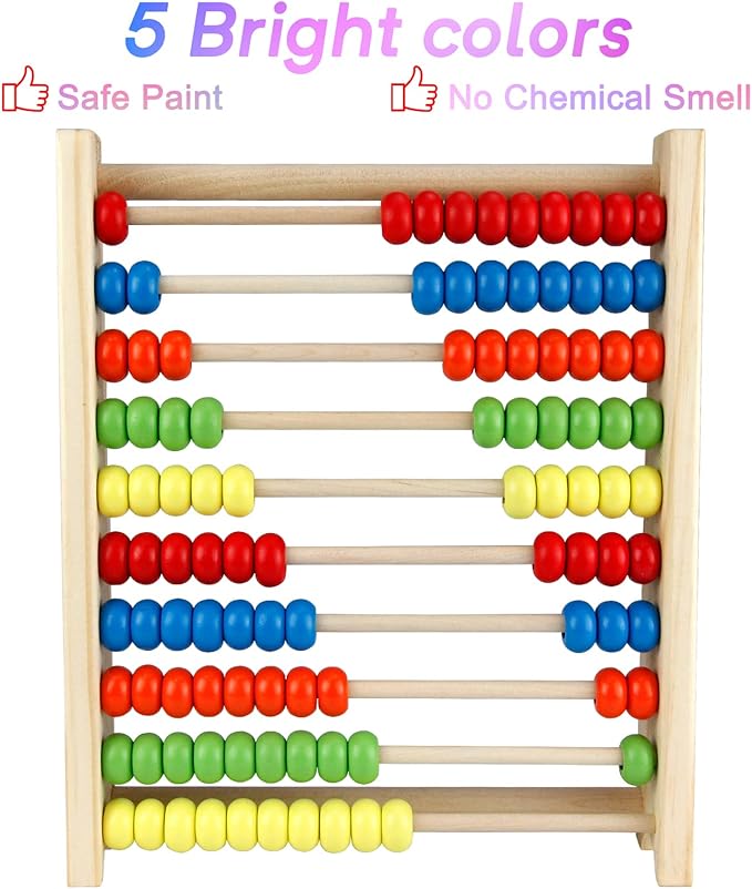Sealive Classic Wooden Abacus for Kids Math, Educational Counting Toy with 100 Beads, 123 Learning Number Abacus for Toddler, Mathematics Toy Beads Game for Preschool Children Kindergarten