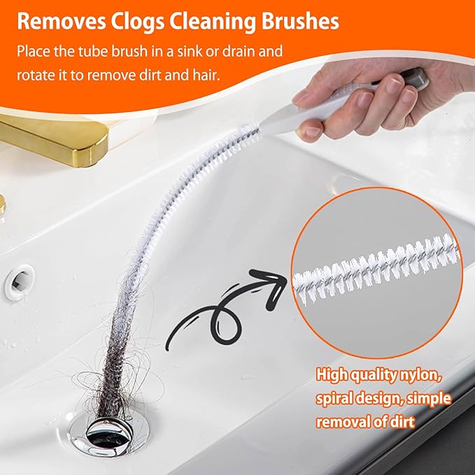 Upgraded Sink Drain Overflow Cleaning Brush, 23.6" Sewer Drain Brush, Bendable Long Pipe Cleaners, Household Sewer Hair Catcher with Cleaning Forceps