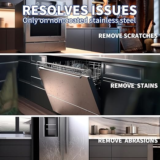 Stainless Steel Scratch Remover Kit, Ideal for Refrigerators, Fridge, Stoves, Sinks, Dishwasher Doors & Appliances Scratch Repair & Polish, Use for Non-Coated Stainless Steel Metal Repair Kits