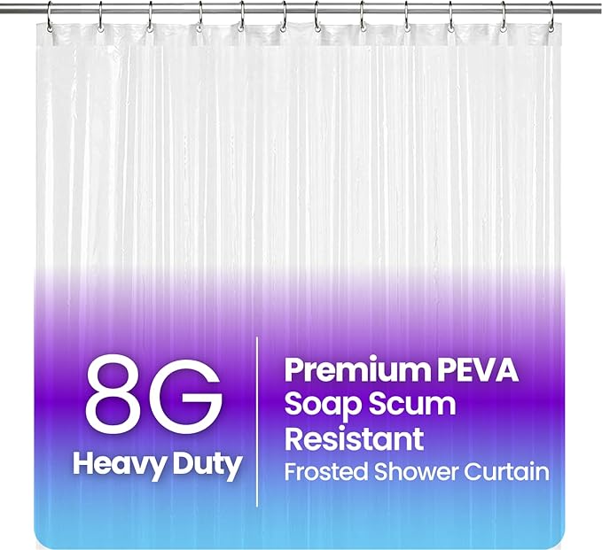 LiBa Waterproof Plastic Shower Curtain - Bathroom Shower Curtain Premium PEVA Non-Toxic with Rust Proof Grommets Frosted 8G Heavy Duty Bathroom Accessories 72x84 - Frosted