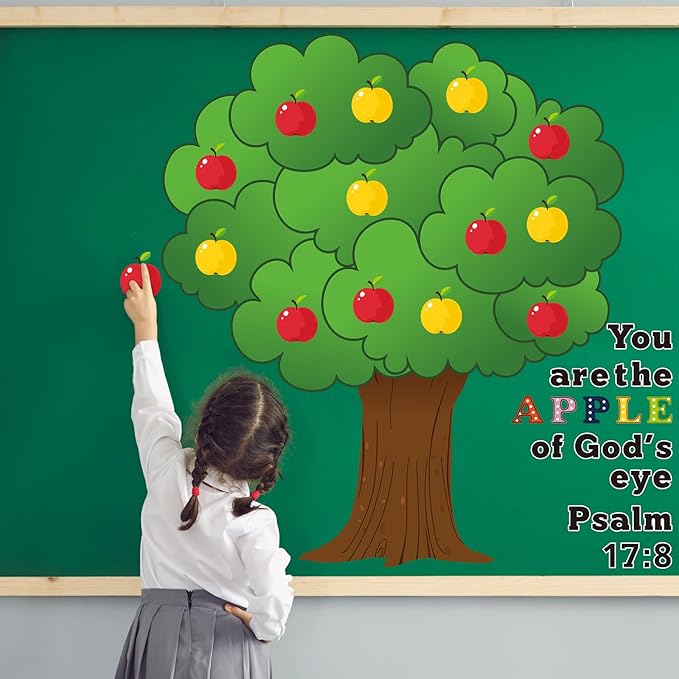 Pajean 86 Pcs Apple Tree Classroom Bulletin Board Set Fall Church Tree Bulletin Board Decorations Apple Cutouts Autumn Classroom Wall Decor for Home Elementary School Teacher Chalkboard Supplies