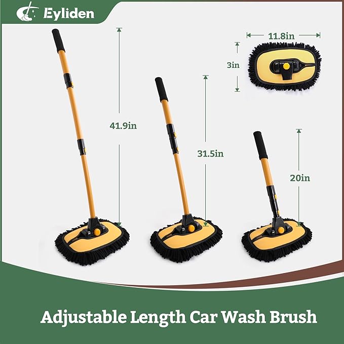Eyliden Car Wash Brush Mop, Long Handle, 2 Scratch-Free Microfiber Heads, Car Detailing Care Kit for Car RV Truck