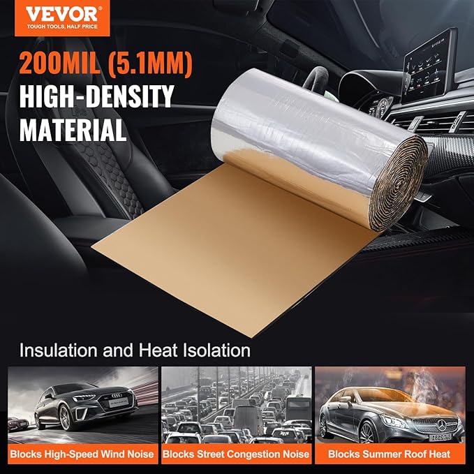 VEVOR Noise Grabber Mass Barrier, 16.5x315 in (36sq.ft) Roll of Soundproofing Mat, 200mil Thick Mass-Loaded High Density Aluminum Foil Foam Surface, Double Layer Structure Acoustic Insulation Sheet