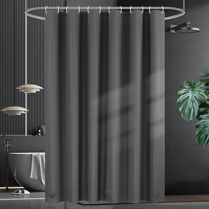 UFRIDAY Dark Grey Long Shower Curtain Liner Premium PEVA 72 x78 inch,Heavy Duty Shower Curtain with 3 Weighted Magnets, Plastic Waterproof Grey Shower Curtains for Bathroom with 12 Hooks