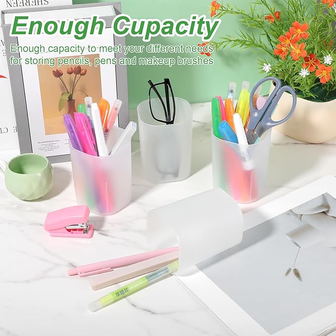 30 Pack Pen Holder Pen Cups for Desk Organizers and Storage Stationery Plastic Matte Pencil Holder Cups Ins Style Transparent for Office School Home Supplies