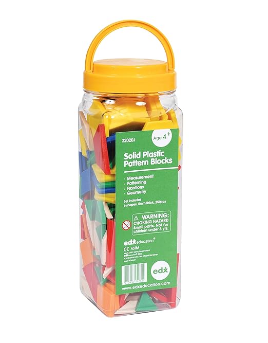 edxeducation Plastic Pattern Blocks | Set of 250 | Math Manipulative for Fractions, Symmetry, Patterning and Creativity | Math Supplies for Classroom