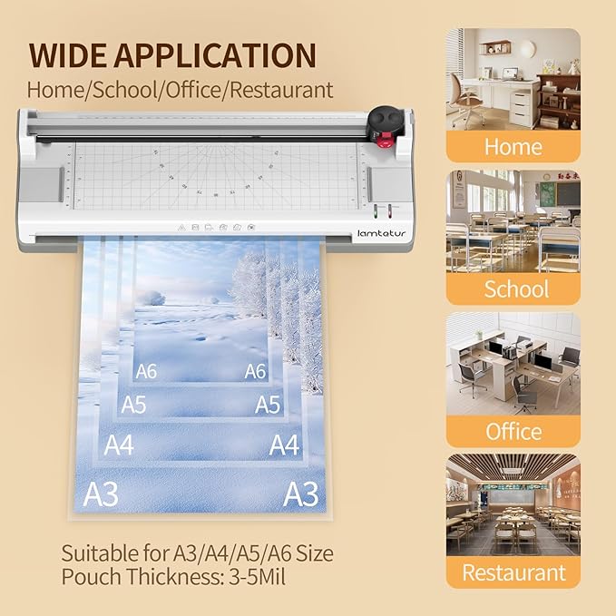 7-in-1 Thermal Laminator Machine 11X17 with 20 Letter Size Laminating Sheets,13inch Laminater for A3/A4/A6, Hot&Cold 2 Roller Lamination for Office Home School Teacher Use,Paper Cutter, Corner Rounder