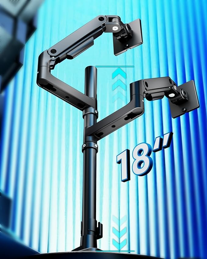 ARES WING Dual Monitor Arm for Ultrawide Heavy Duty Curved Monitor Stacking, Fits 17-49 Inch, Vertical Gas Spring Double Monitor Stand with USB, Adjustable Dual Monitor Mount for Desk, Black
