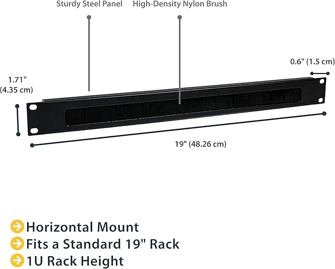 StarTech.com 1U High-density Brush Strip Cable Management Panel, Sturdy Steel Horizontal Data Centre Cable Organizer