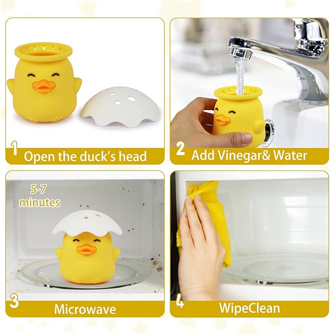 NEW Microwave Steam Cleaner, Duck Microwave Cleaner, Just Add Vinegar and Water, Cut Cleaning Time by Half, Kitchen Gifts Accessories Gadgets (Yellow)