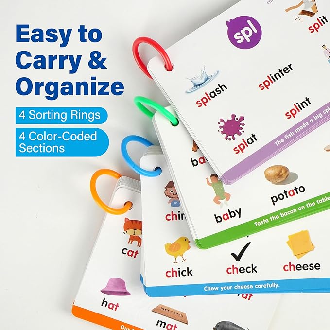 Phonics Flash Cards, 76 Cards 24 Principles, Learn to Read Phonics Games, CVC Digraphs Blends Long Vowel Sounds, Classroom Homeschool Educational Toys for Kids Ages 4-8 Kindergarten 1st 2nd Grade