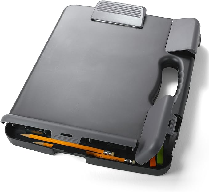 Officemate Portable Clipboard Storage Plastic Case for A4 Sizes, Charcoal (83301),11-3/4"w x 1-1/2"d x 14-1/2"h