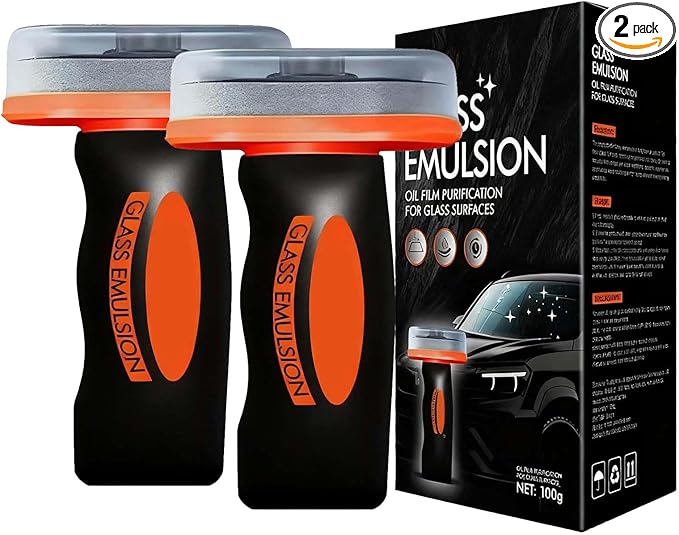 2PCS Glass Oil Film Remover for Car, Glass Emulsion Remover for Car Windshields and Windows, Car Cleaner oil Film Cleaning Brush, Glass Compound with Cleaning Board, Removes o il f ilm Smudges