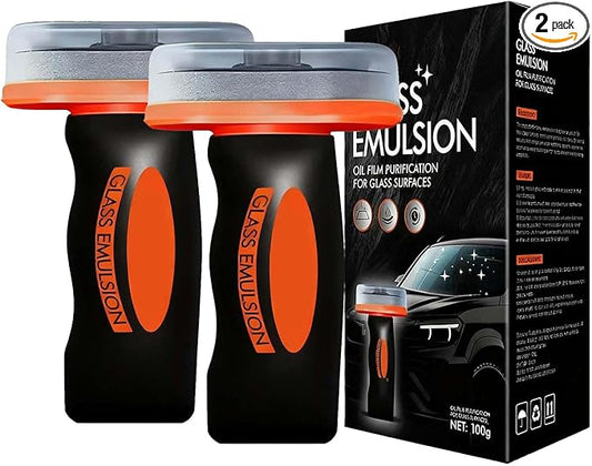2PCS Glass Oil Film Remover for Car, Glass Emulsion Remover for Car Windshields and Windows, Car Cleaner oil Film Cleaning Brush, Glass Compound with Cleaning Board, Removes o il f ilm Smudges