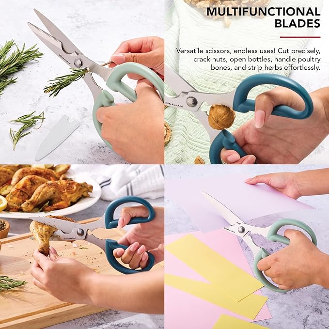 KitchenAid 2-Piece Multipurpose Shear Set, Versatile Scissors with Nutcracker, Bottle Opener, Ergonomic Handles with Protective Blade Covers