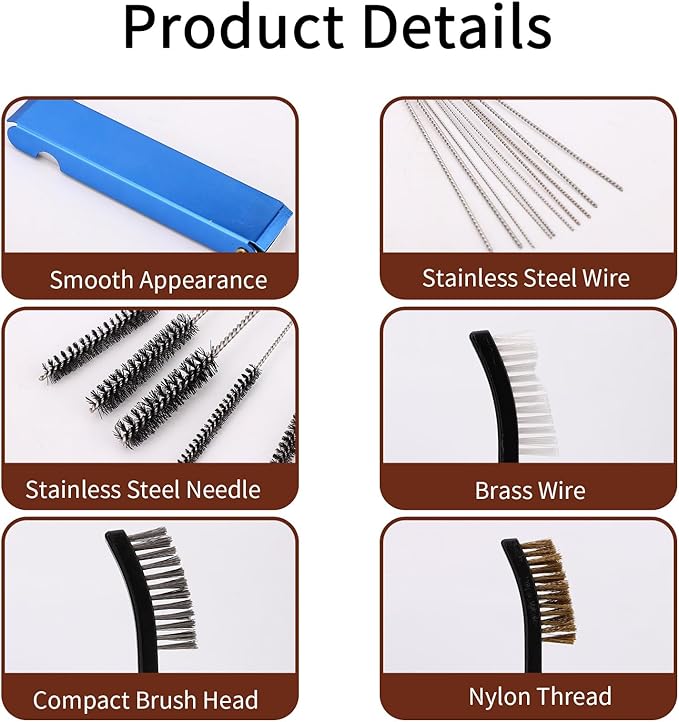 Carburetor Cleaning Kit Torch Tip Cleaner, Includes 3 Double-Ended Brushes 1 Single Head Brush 23 Needles 5 Nylon Brushes 1 Scraper & 4 Cleaning Hooks Tool for Motorcycle ATV Mower Small Engine