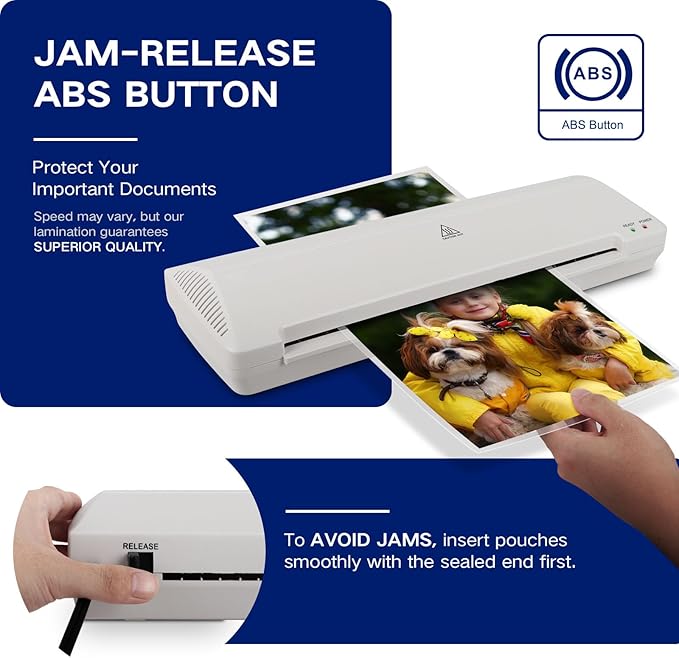 Laminator 13 Inch A3 Laminator Machine, 7 in 1 Desktop Thermal Laminator Never Jam with 40 Laminating Pouches, Paper Trimmer and Corner Rounder, Fast Warm-Up Home Office School Use, White