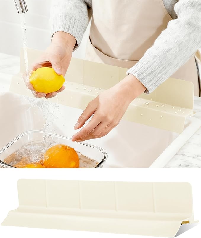 Kitchen Sink Splash Guard 23" Self-Draining Silicone Water Guard with High Splash Wall & Strong Suction Cups for Faucet, Countertop & Sink Edge, Keeps Sinks Dry, Dishwasher Safe,Cream