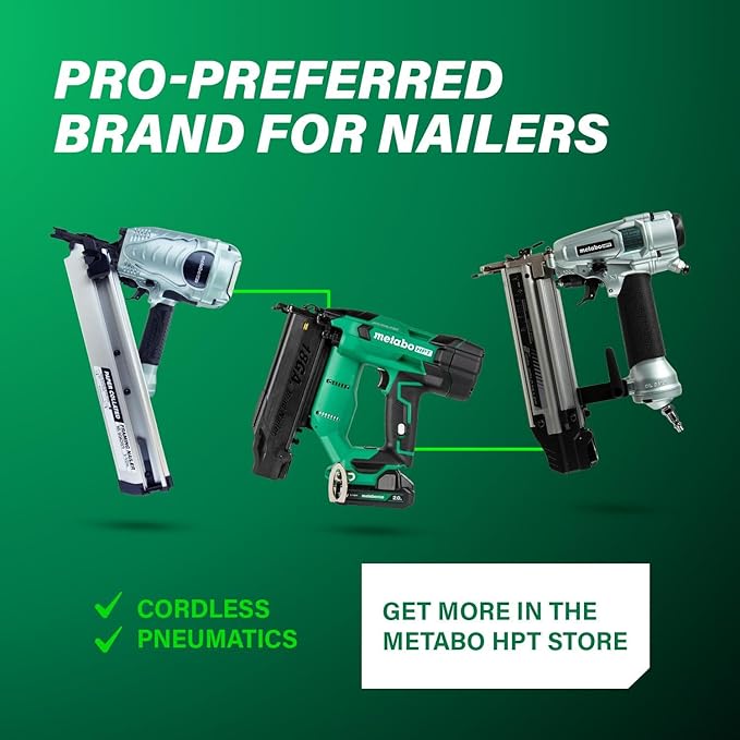 Metabo HPT 7/16" Standard Crown Stapler, Pro-Preferred Pneumatic Power Nailers, Construction Tool for Roof Decking & Subfloor Install, 16 Gauge Power Stapler, 1" to 2" Crown Staples, N5008AC2