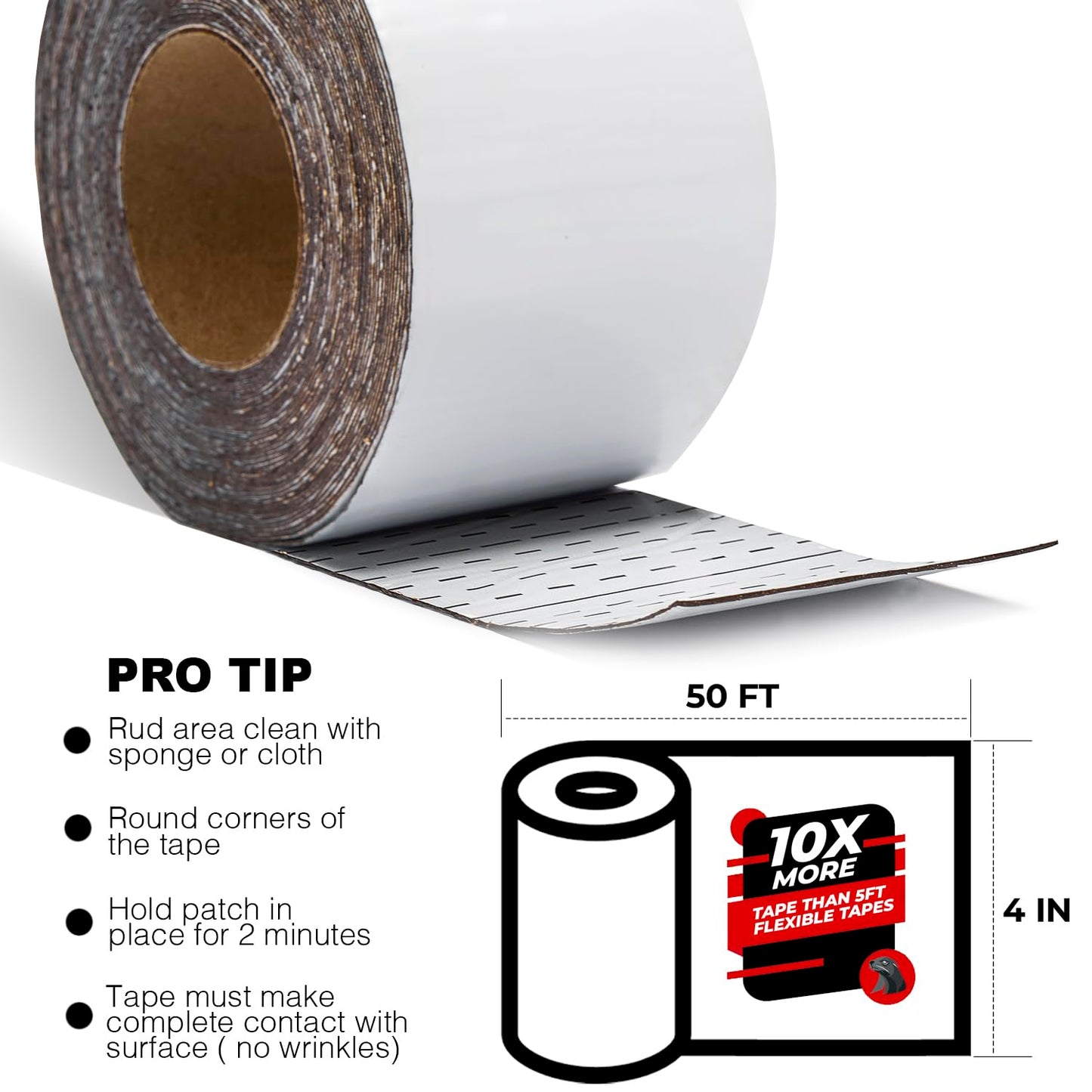 White RV Roof Sealant Tape, 4" x 50' Waterproof Repair Seal Tape – Extra Thick, UV-Resistant, Weatherproof Patch for Permanent Leak Sealing on RVs, Trailers, and Mobile Homes