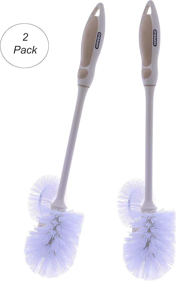 Toilet Bowl Brushes with Lip Beige, Multi Pack Toilet Brush Scrub Under Rim, Bathroom Cleaner Scrubber, Heavy Duty Bristles Scrub Brush (2)