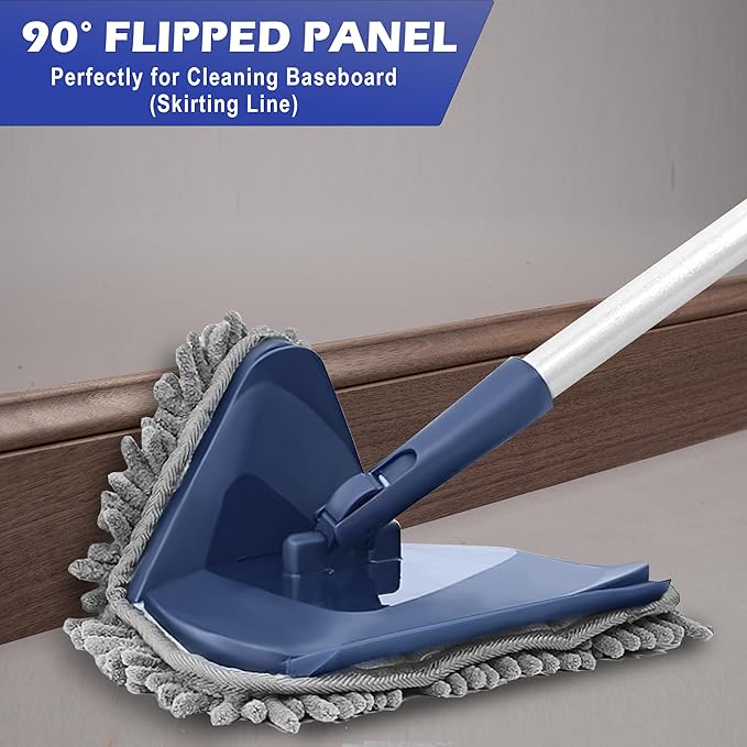 Wall Cleaner Mop with 82" Extendable Handle, 360° Rotating Head & 90° Flip, Microfiber/Chenille Pads, Built-in Squeegee for Ceiling, Wall, Baseboard and Window Cleaning