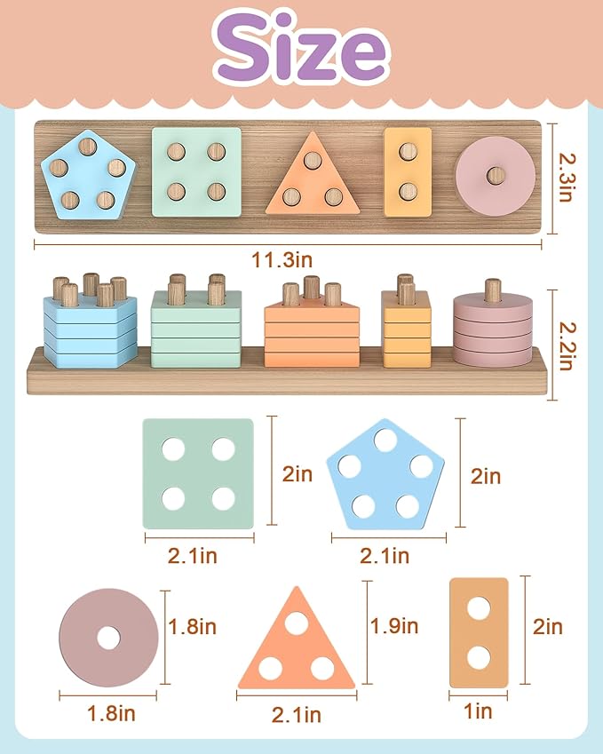 Montessori Toys for 1 2 3 Year Old Boy Girl, Toys for Ages 2-4 Toddlers Kids Baby, 1 2 Year Old Birthday Gifts, Wooden Learning Puzzles Easter Basket Stuffers Toys for Toddlers 1-3