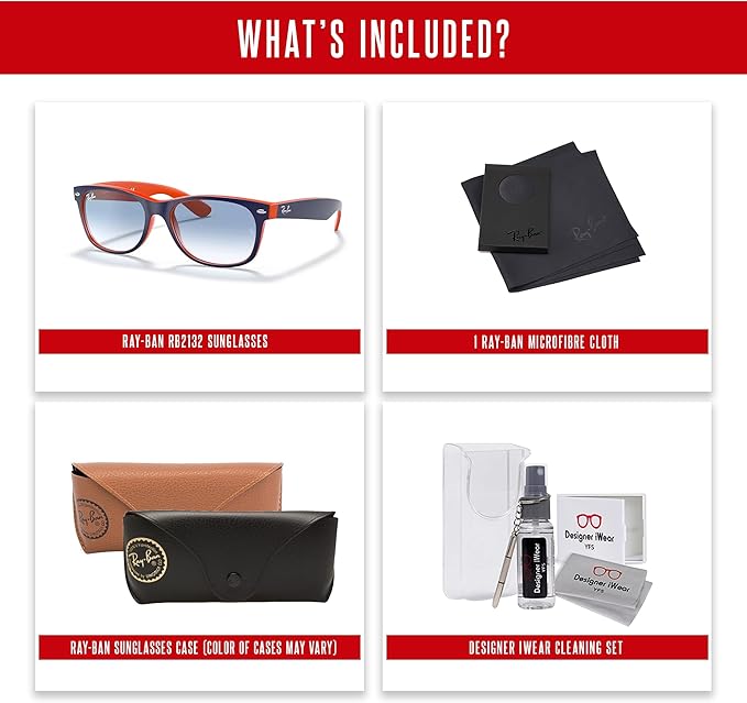 Ray-Ban RB2132 NEW WAYFARER 55MM Square Sunglasses For Men For Women +BUNDLE with ACCESSORY EYEWEAR KIT