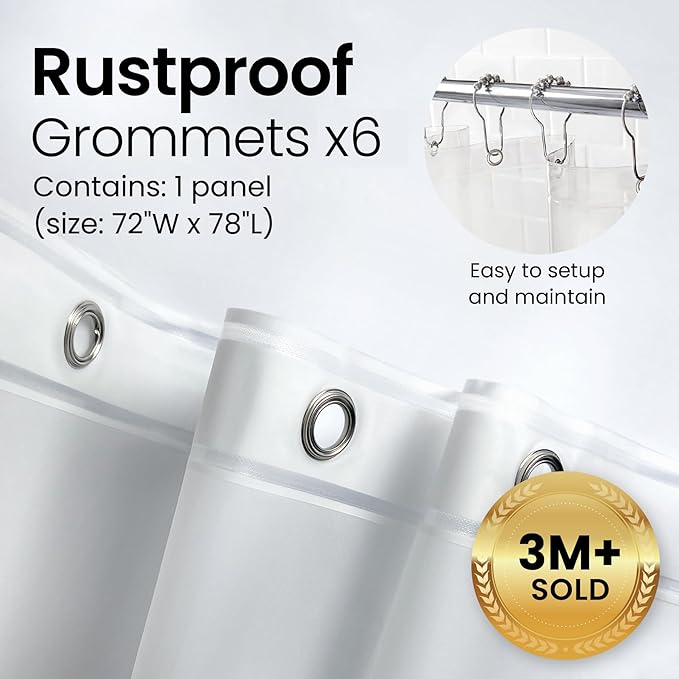 LiBa Bathroom Shower Curtain - Waterproof Plastic Shower Curtain Premium PEVA Non-Toxic Shower with Rust Proof Grommets Clear 8G Heavy Duty Bathroom Accessories 72x78