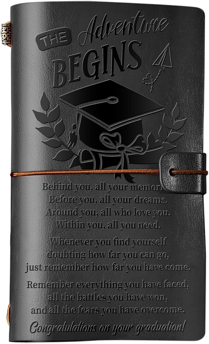 PRSTENLY Graduation Gifts Leather Journal, Graduation Gifts for Her Him 140 Page Refillable Journal, High School University College Graduation Gift Ideas for Women Men(Black)