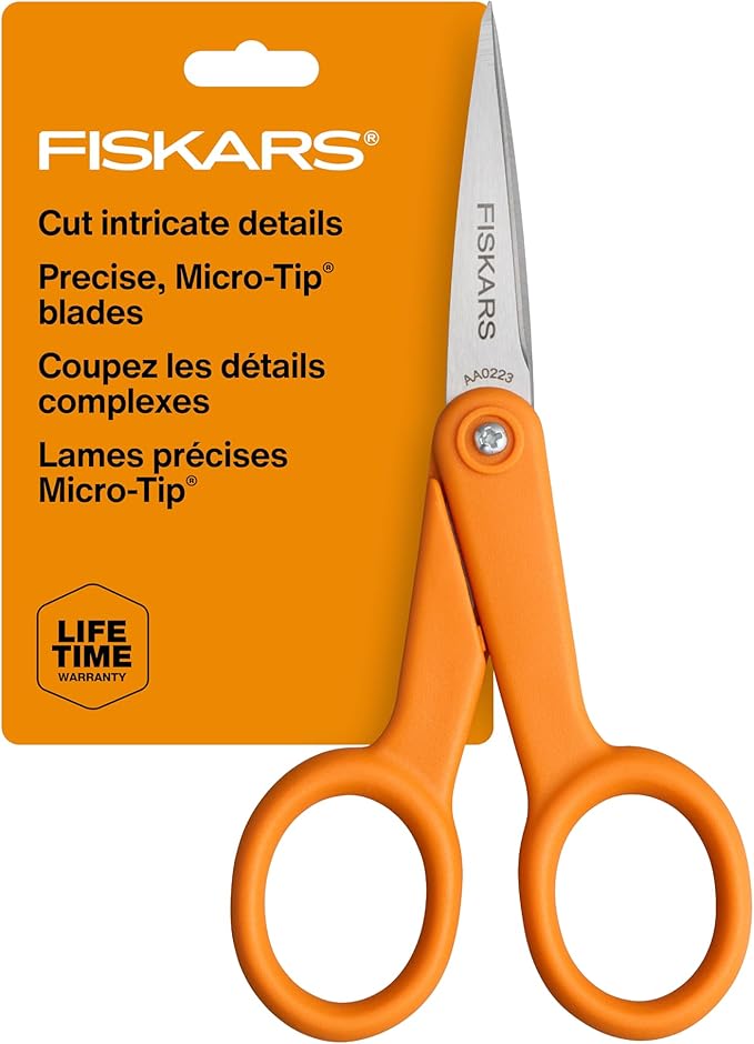 Fiskars Premier No. 5 Micro-Tip Orange-Handled Fabric Scissors, Double Loop Handle, Sewing and Craft Scissors, Orange