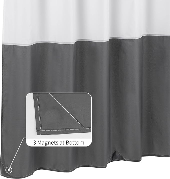 ALYVIA SPRING Waterproof Fabric Shower Curtain Liner - Soft & Light-Weight Cloth Shower Liner, 3 Bottom Magnets, Hotel Quality & Machine Washable - Standard Size 72x72, White and Dark Gray